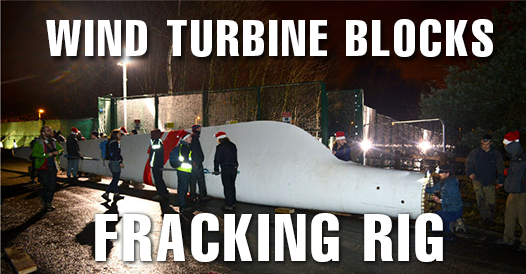 Fracking test site in Greater Manchester blockaded with giant wind turbine blade